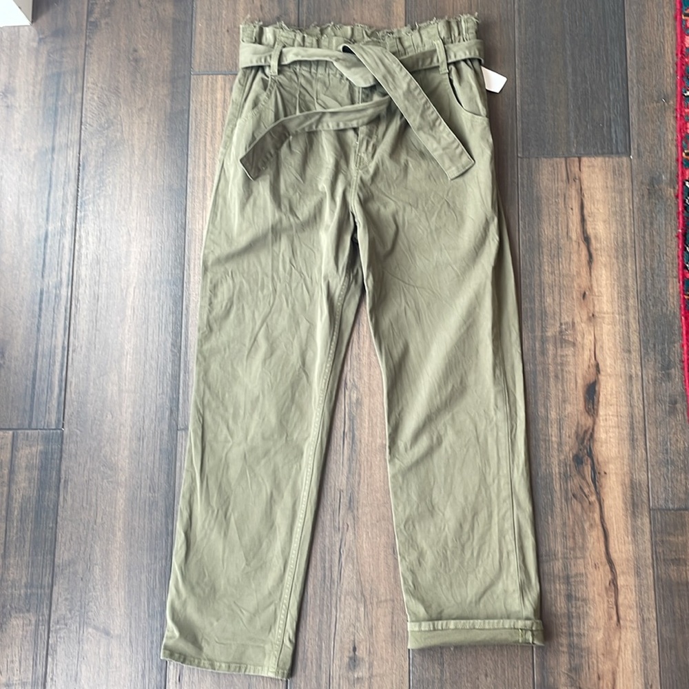 Hudson Jeans High Waist Pleated Straight Leg Pants Tie Waist Utility Green 30